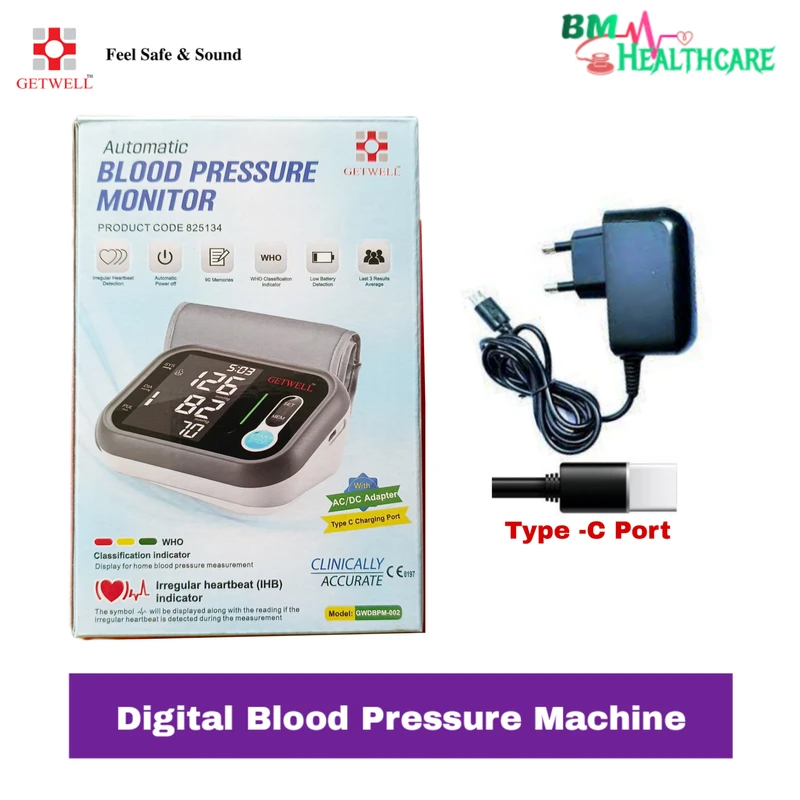 Getwell Digital Blood Pressure Monitor Set Sphygmomanometer - Automatic BP Machine Set with Free Electrical Adapter