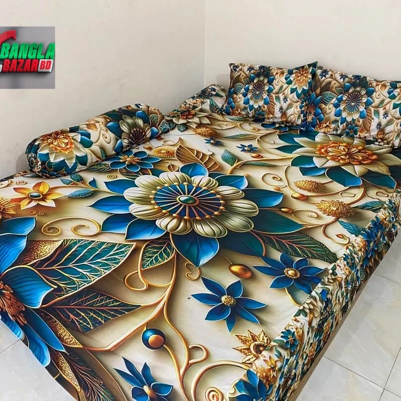 3D Bed Sheet + Dining Table Cover Combo -71