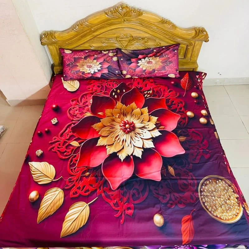 3D Bed Sheet + Dining Table Cover Combo -55