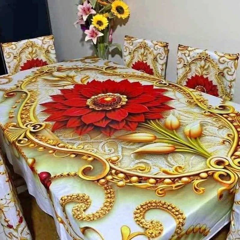 3D Bed Sheet + Dining Table Cover Combo -75