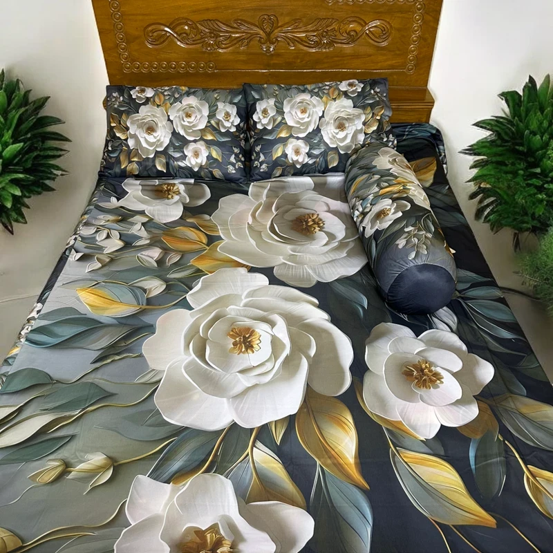 3D Bed Sheet + Dining Table Cover Combo -43