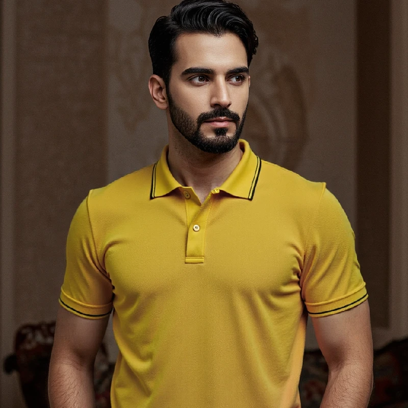 Pique Half Sleeve Polo For Men- Yellow