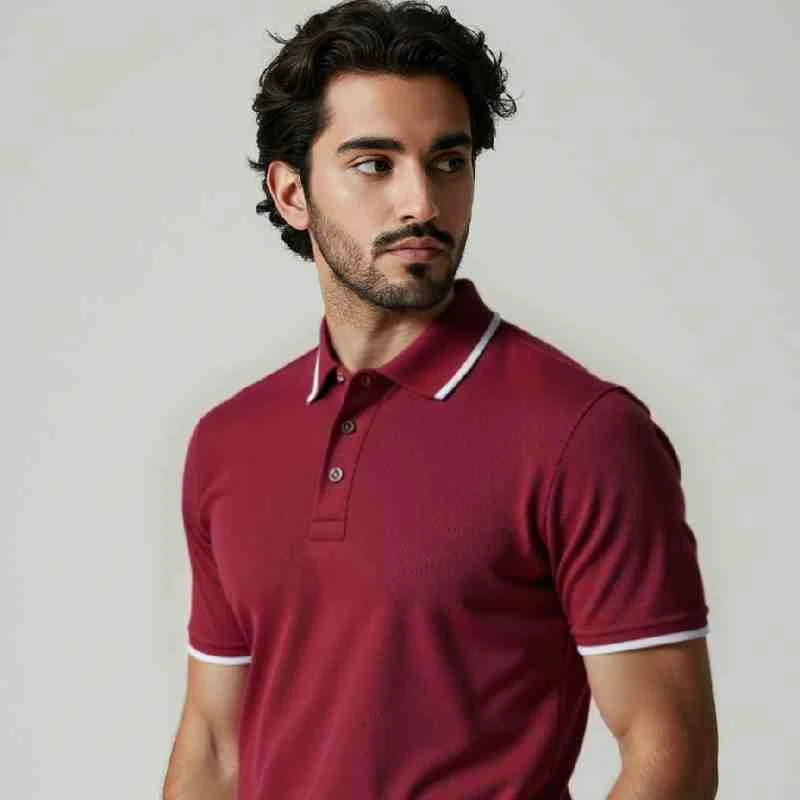 Pique Half Sleeve Polo For Men - Maroon