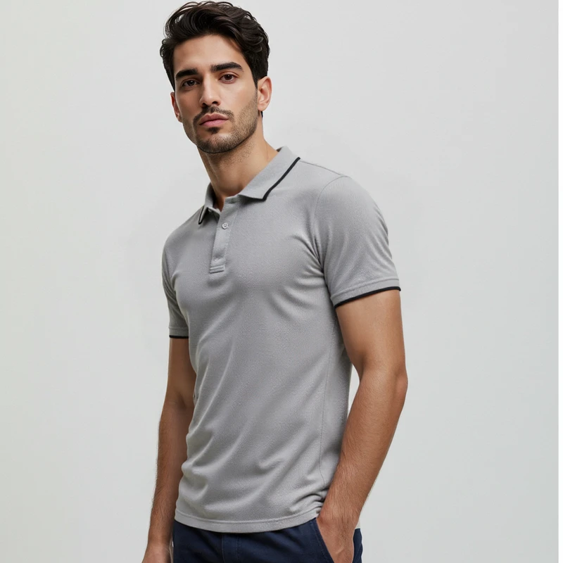 Pique Half Sleeve Polo For Men - Ash