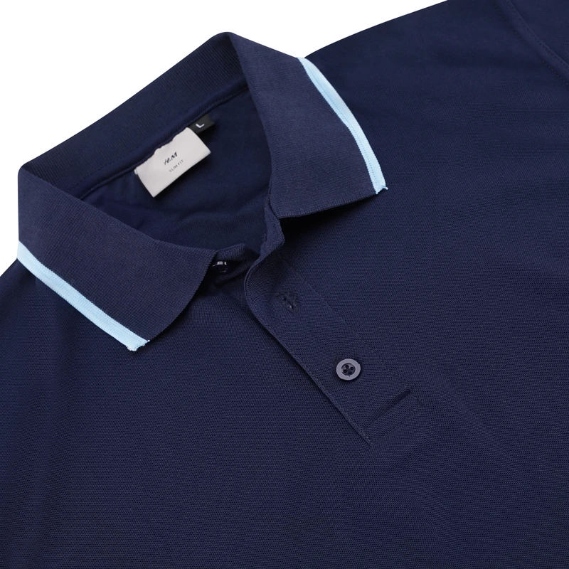 Pique Half Sleeve Polo For Men - Navy Blue - Image 3