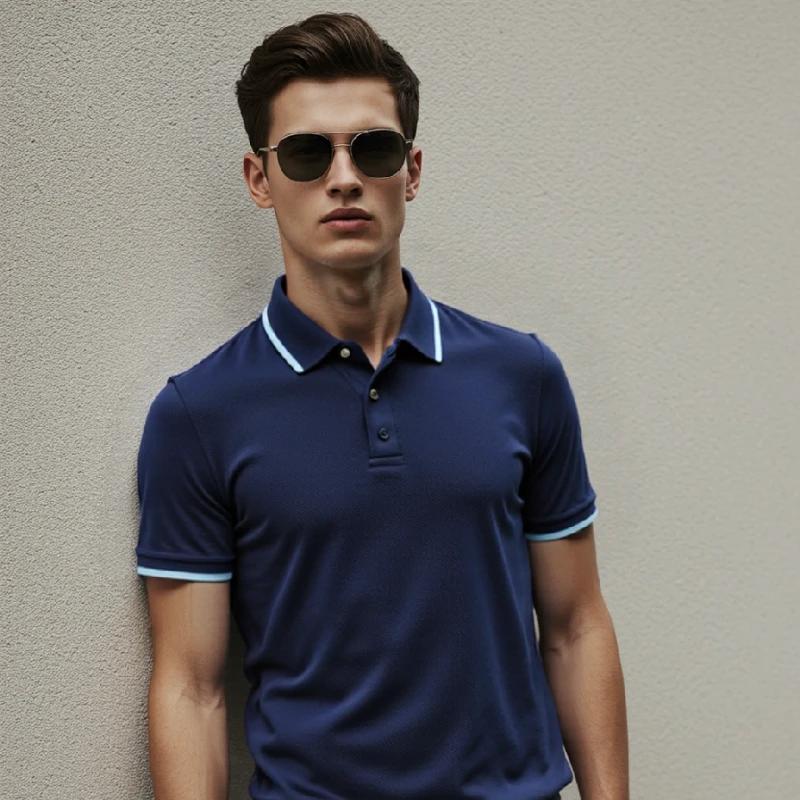Pique Half Sleeve Polo For Men - Navy Blue