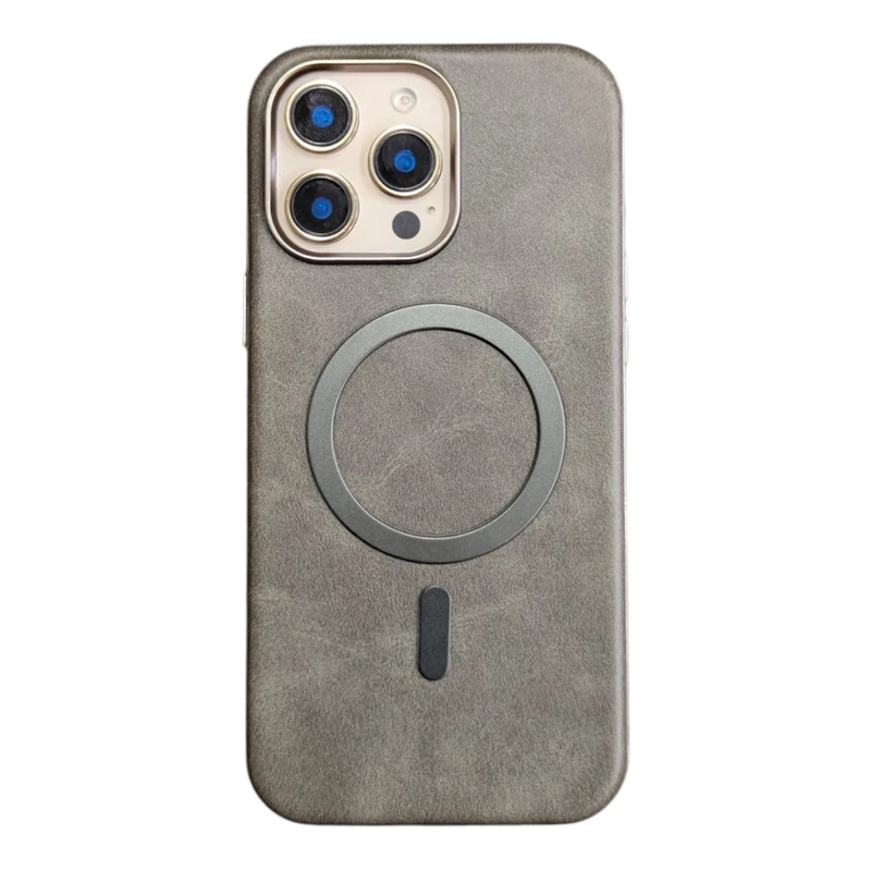 Retro Electroplated Frame PU Leather Texture MagSafe For iPhone - Image 3