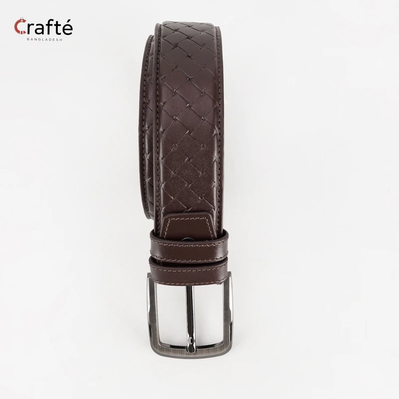 Axel Cross Line Pattern Belt | Coffee