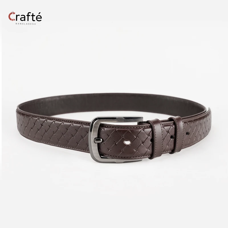 Axel Cross Line Pattern Belt | Coffee