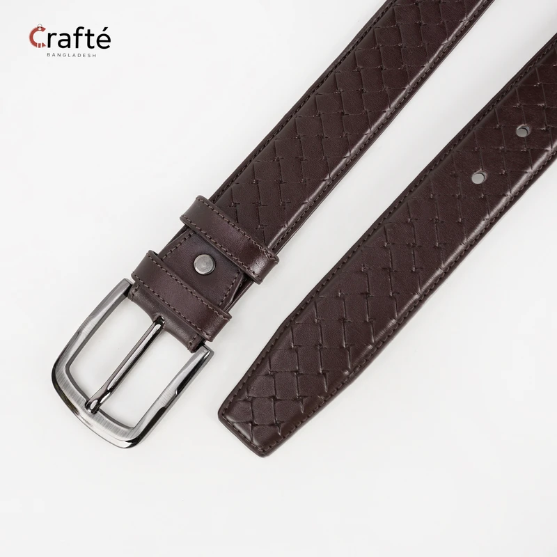Axel Cross Line Pattern Belt | Coffee - Image 3