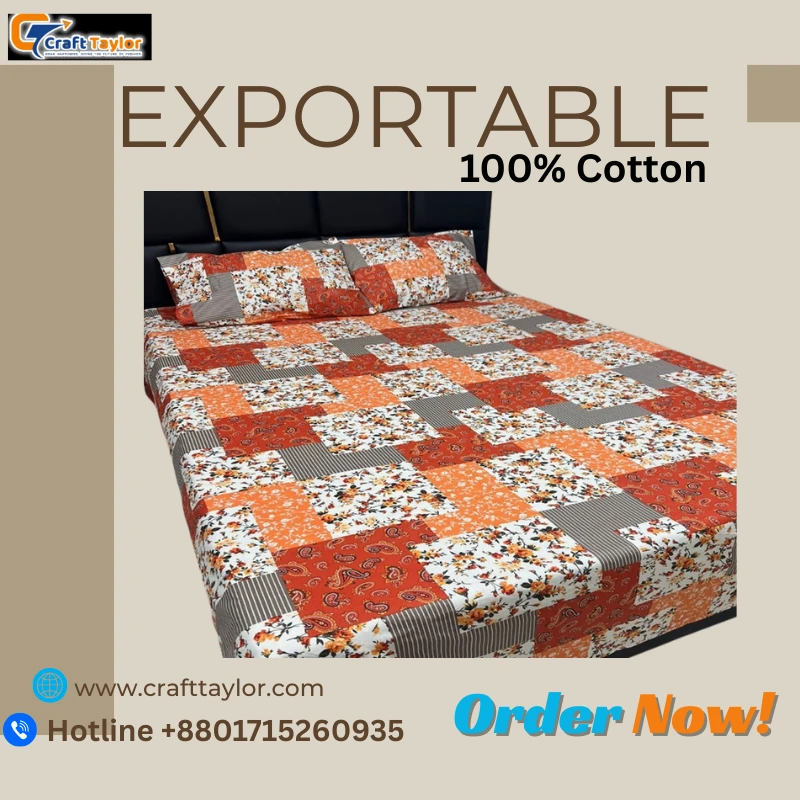 Exportable Cotton Bed Sheet with Side pillow Cover