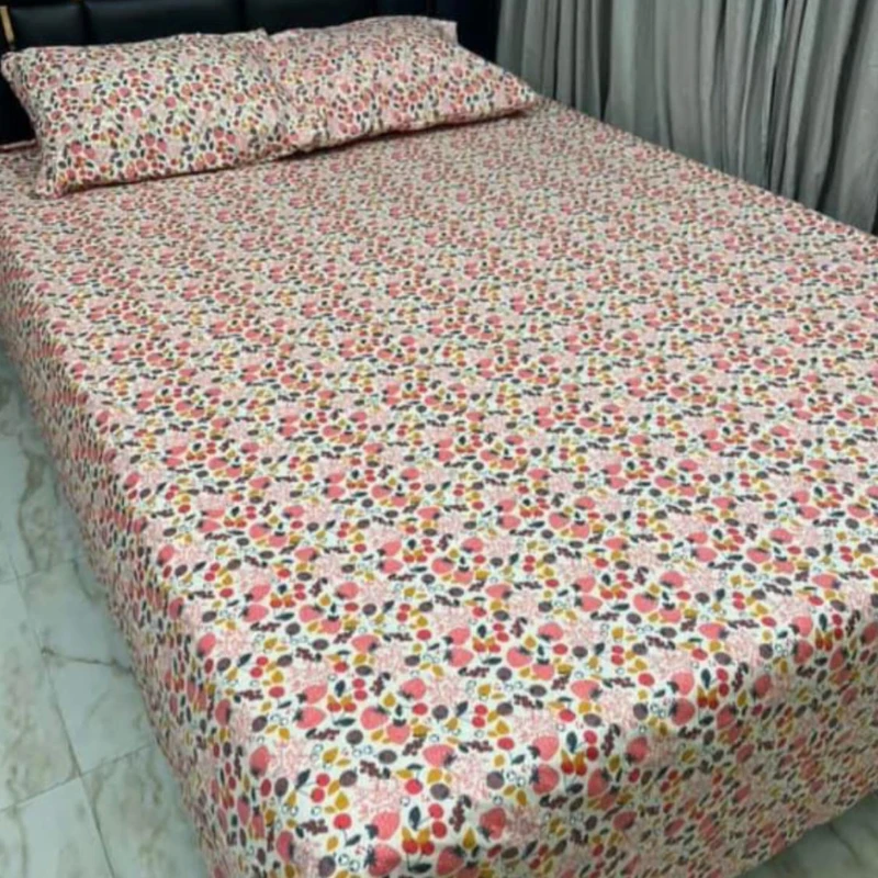 Exportable Cotton Bed Sheet with side pillow