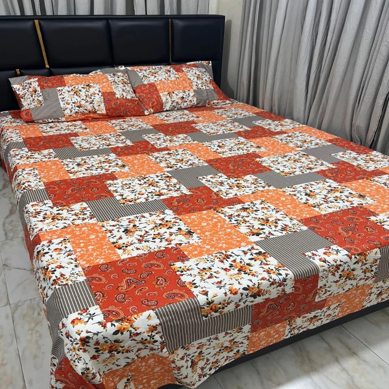 Exportable Cotton Bed Sheet with Side pillow Cover