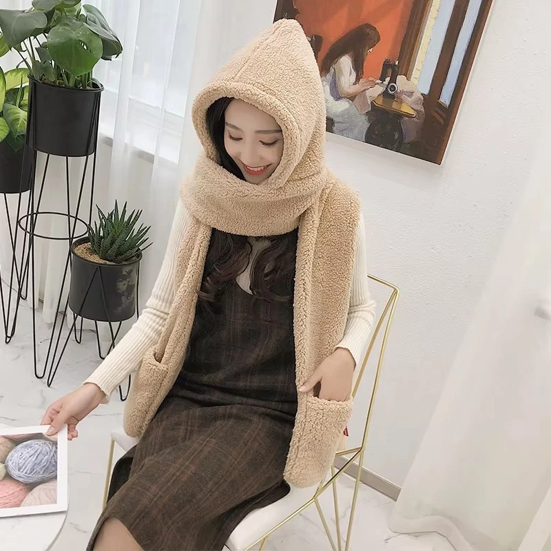 Winter Balaclava with Ears Warm Scarf Gloves Set Hat For Women