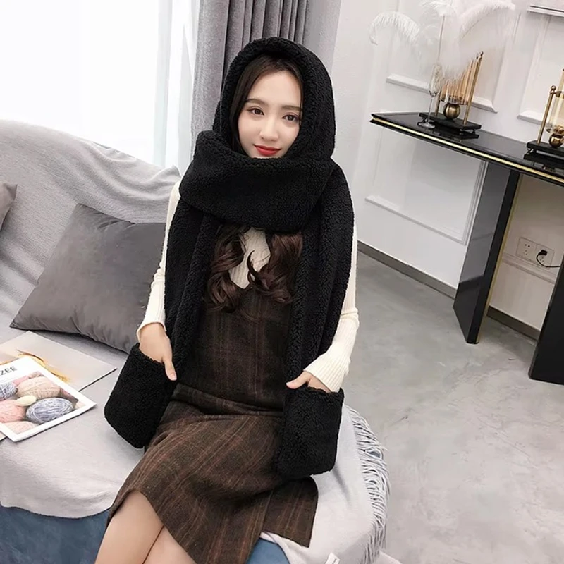 Winter Balaclava with Ears Warm Scarf Gloves Set Hat For Women - Image 3