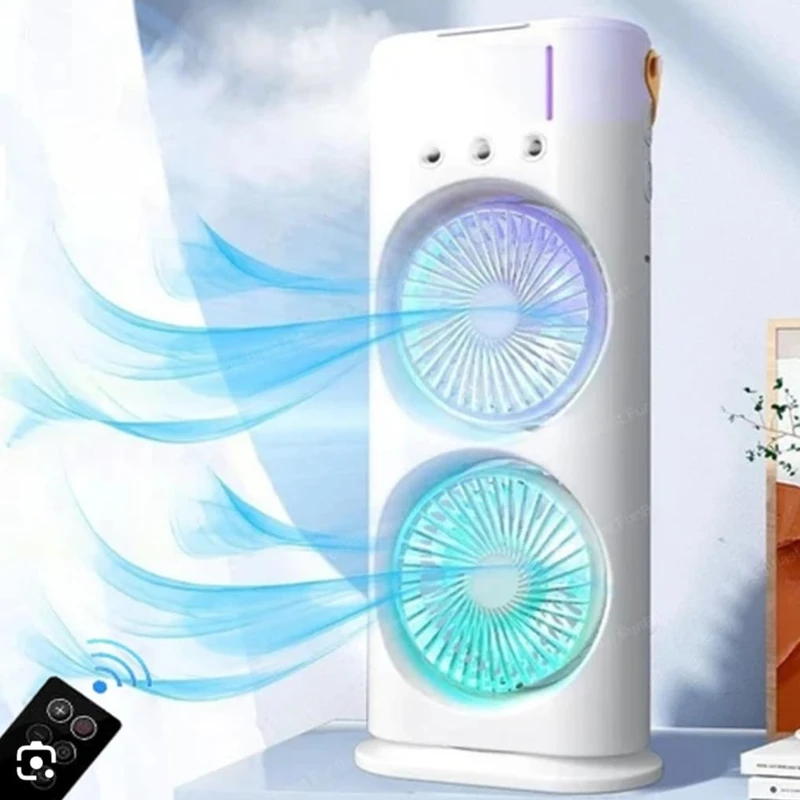 jets DRMF-63USB Rechargeable Double Head Portable Mini Air Cooling Mist Fan with Remote