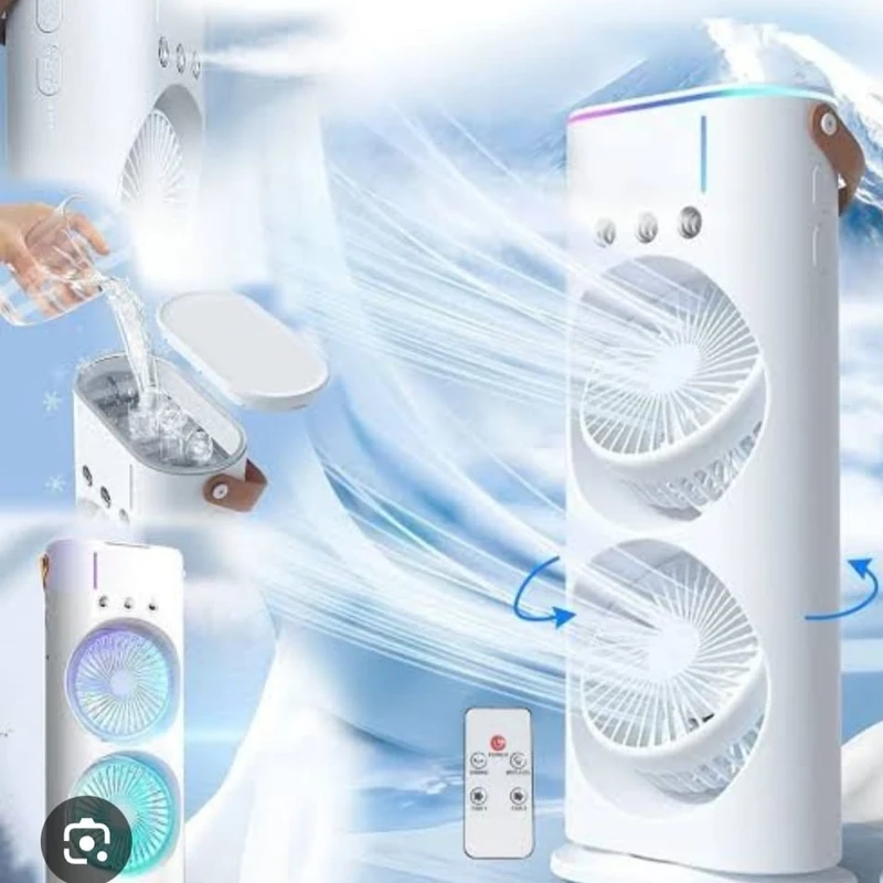 jets DRMF-63USB Rechargeable Double Head Portable Mini Air Cooling Mist Fan with Remote