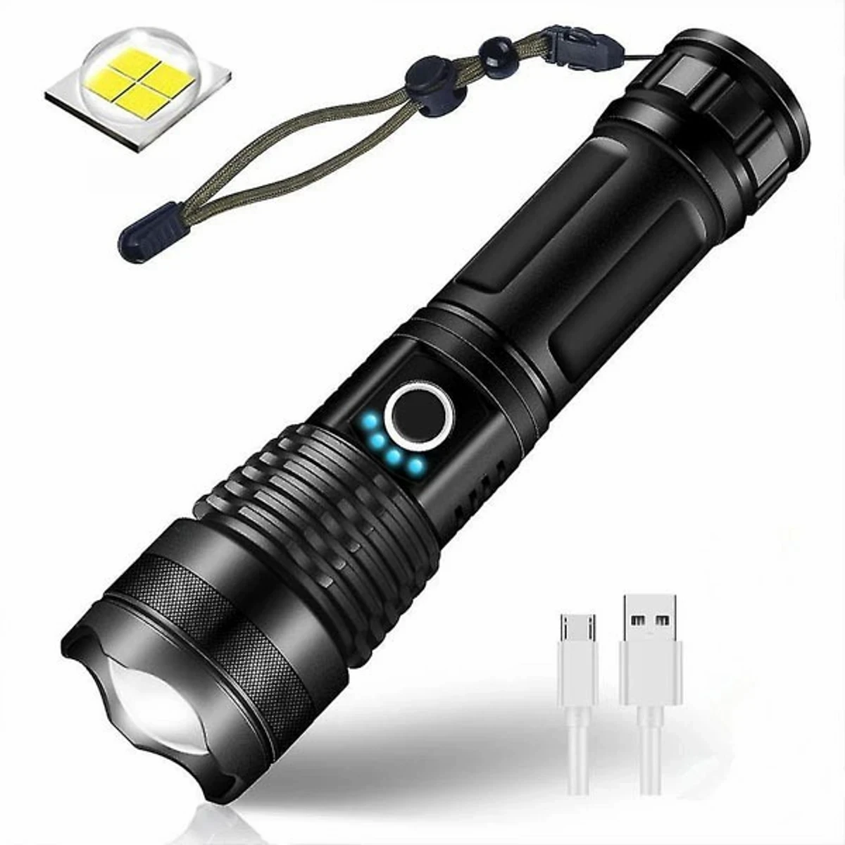 Rechargeable Waterproof Zoom LED Flashlight USB Torch Light - Image 3