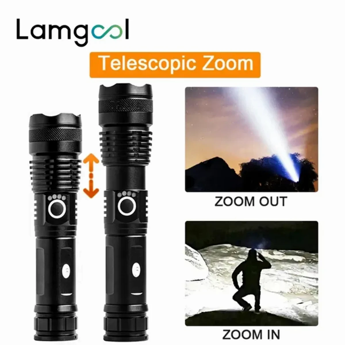 Rechargeable Waterproof Zoom LED Flashlight USB Torch Light - Image 4