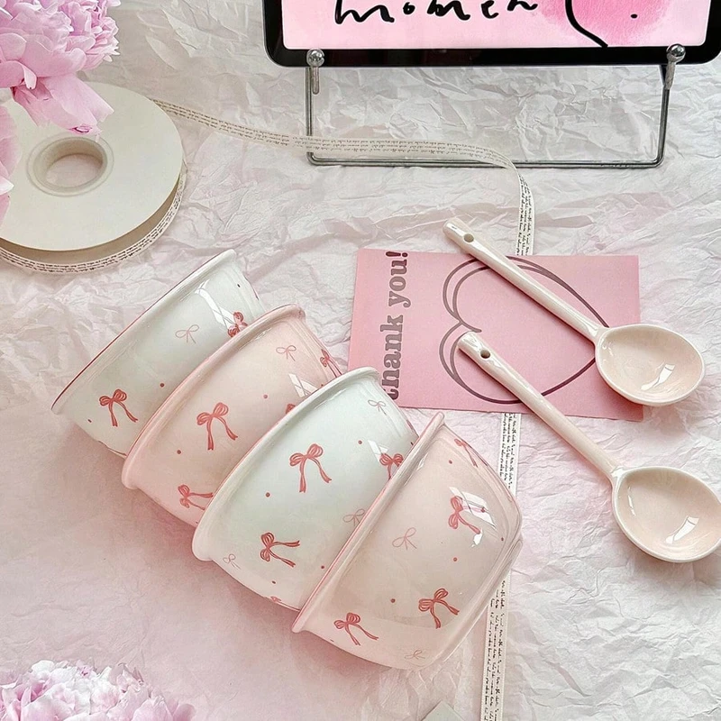 Pink & White Bow Ceramic Dinnerware