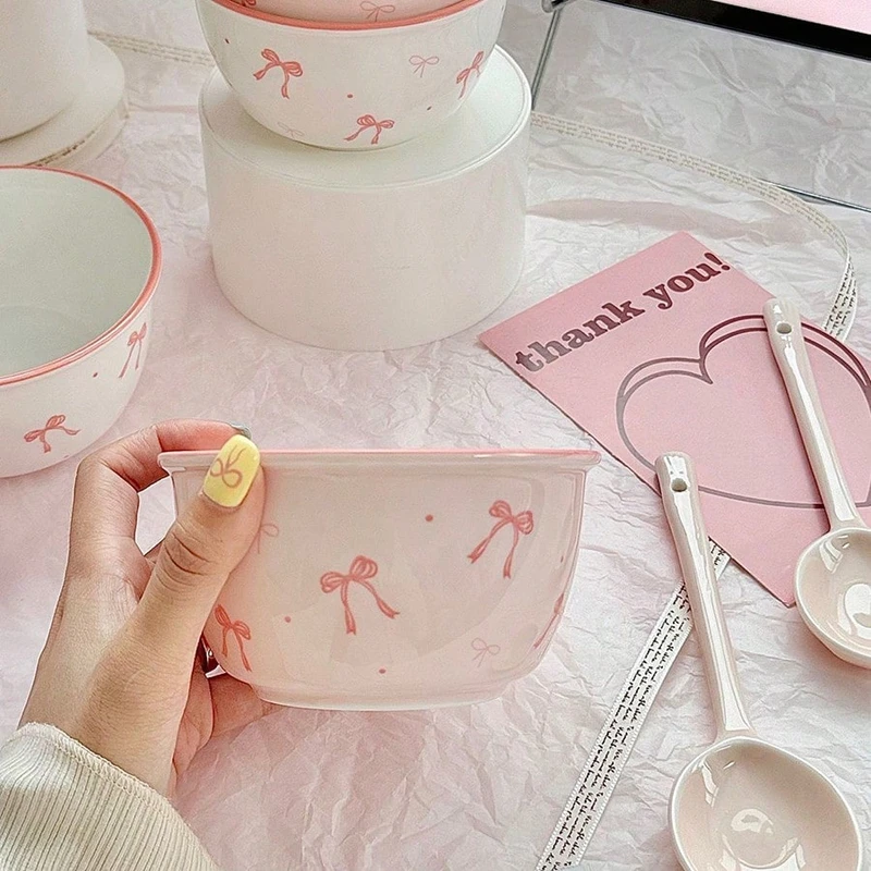 Pink & White Bow Ceramic Dinnerware - Thumbnail 3