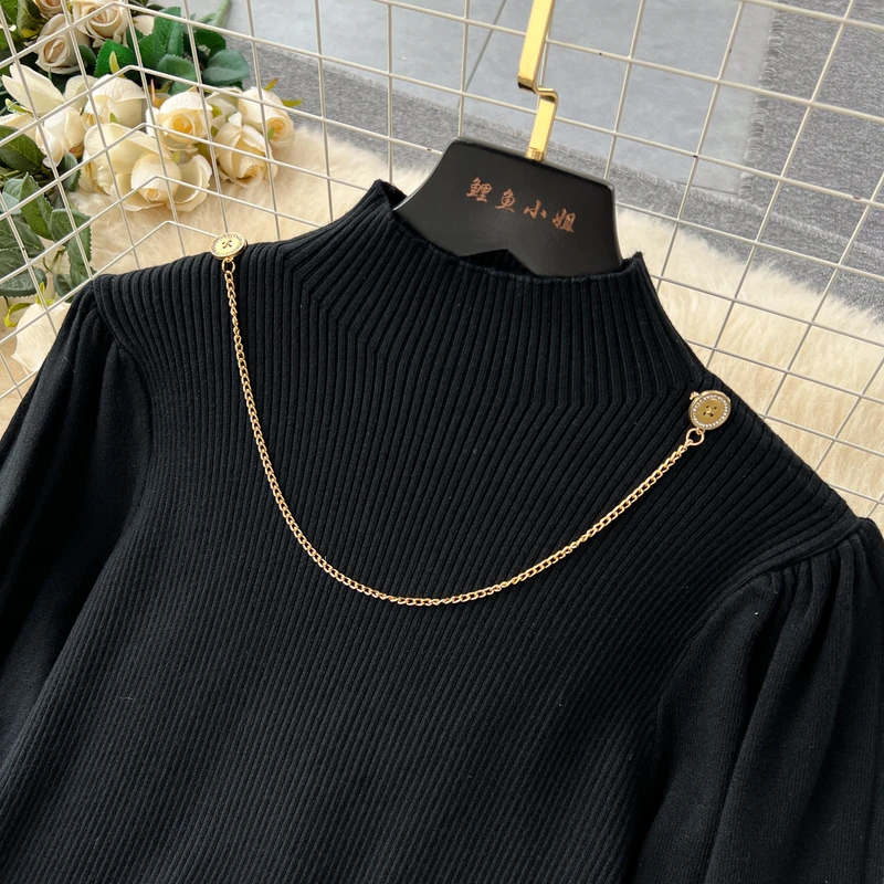 Women Vintage Two Piece Sets Black Pullover Top and Slim A-line Jacquard Floral Long Skirt Elegant Outfits - Thumbnail 6