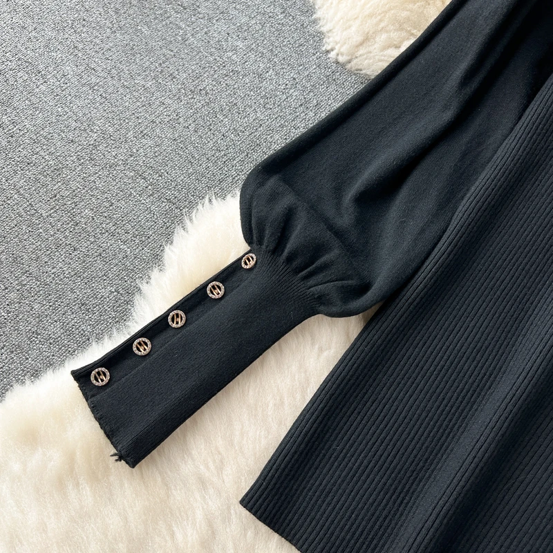 Women Vintage Two Piece Sets Black Pullover Top and Slim A-line Jacquard Floral Long Skirt Elegant Outfits - Thumbnail 7