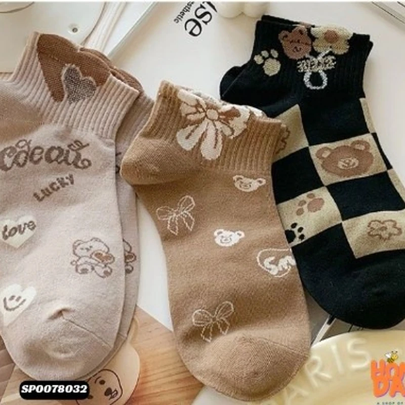 Women Elegant Retro Japanese Style Casual Cotton Short 5 Pairs Socks Sets - Thumbnail 5