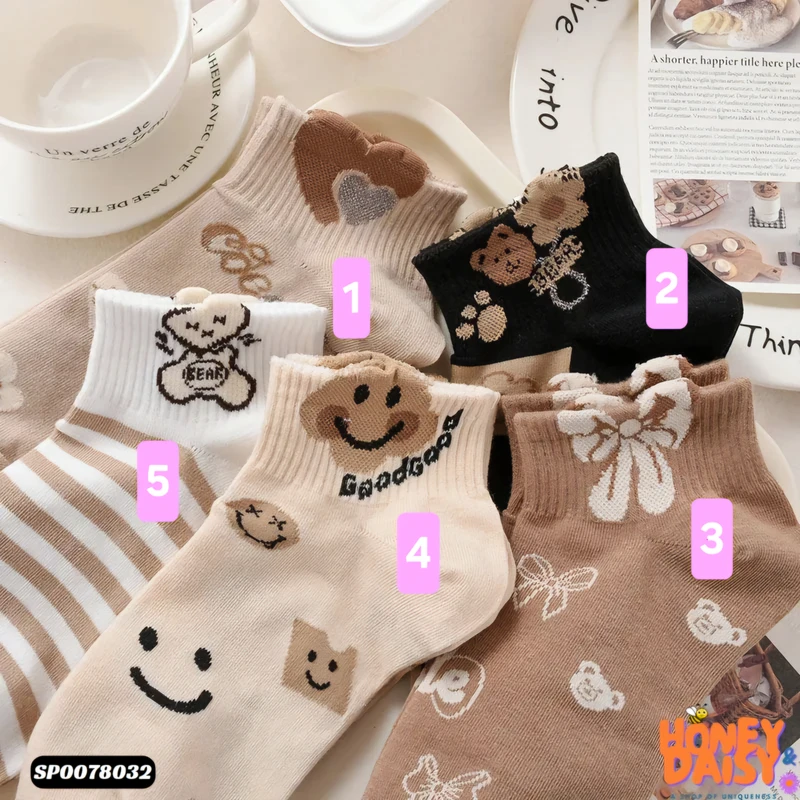 Women Elegant Retro Japanese Style Casual Cotton Short 5 Pairs Socks Sets