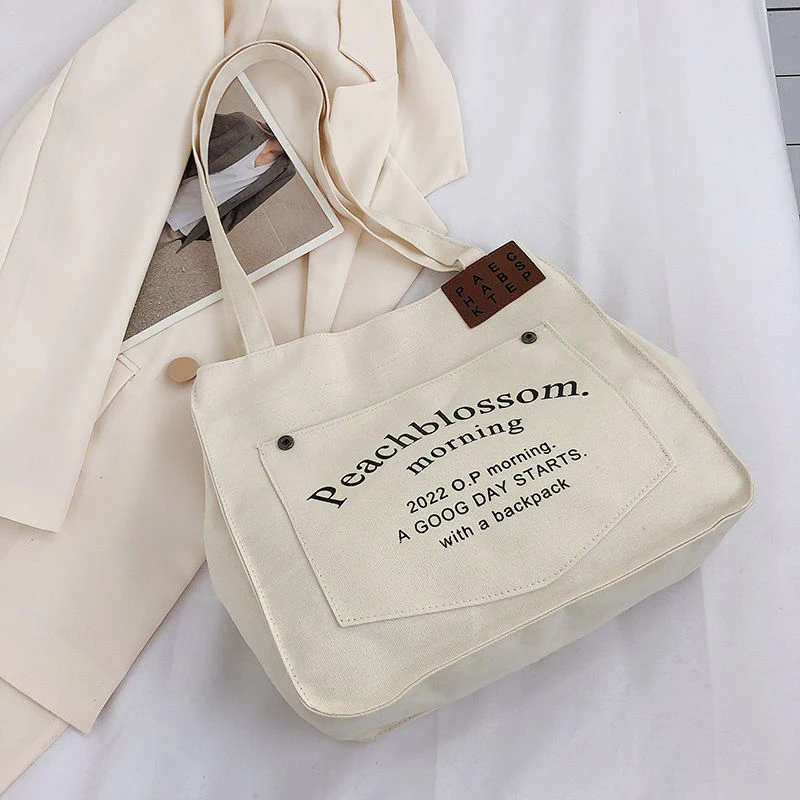 Women Canvas Tote Bag Solid Color Designer Ladies Casual Handbag Shoulder Bag