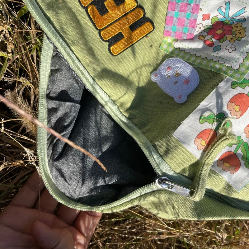 Retro Cartoon Cute Stickers Canvas Kawaii Backpack High Capacity Student Bag Storage Bag Travel Backpack School Bag - Thumbnail 4