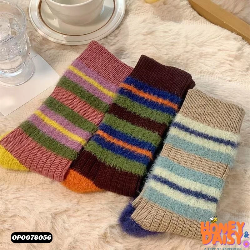 Thick lines Korean version of color matching contras ins furry socks