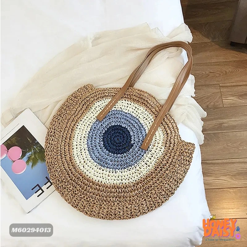 simple woven bag large capacity round hand-woven straw holiday fashion shoulder bag