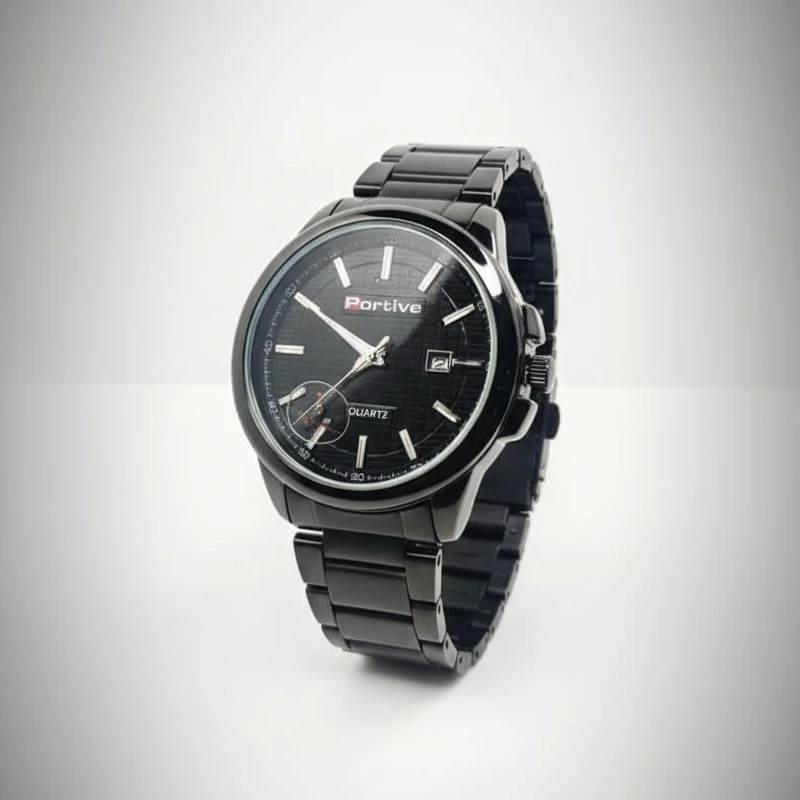 Portive Premium Black Quartz Wrist Watch