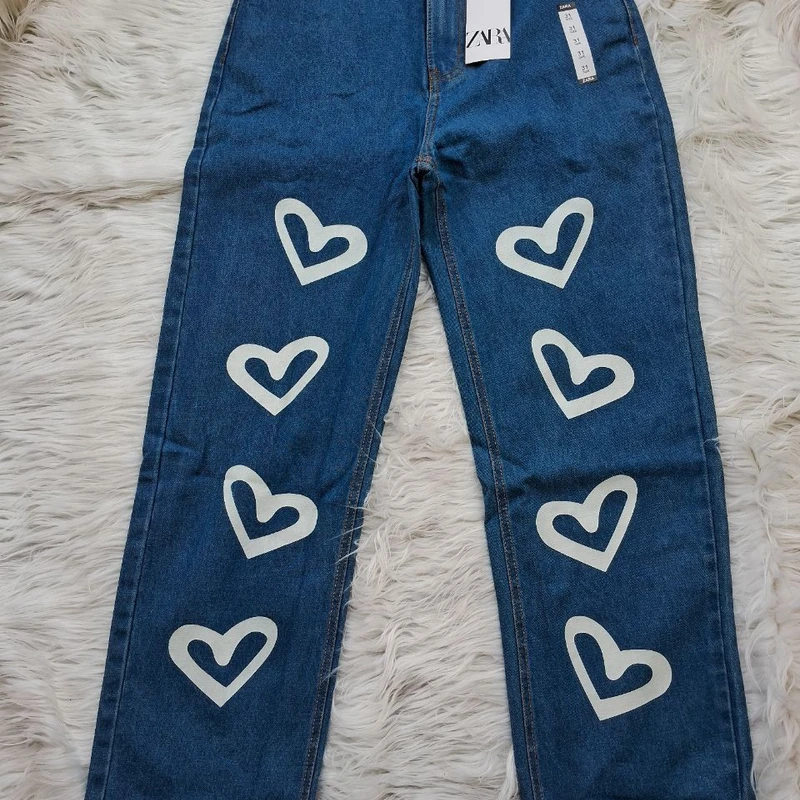 Blue Heart Printed Baggy Jeans