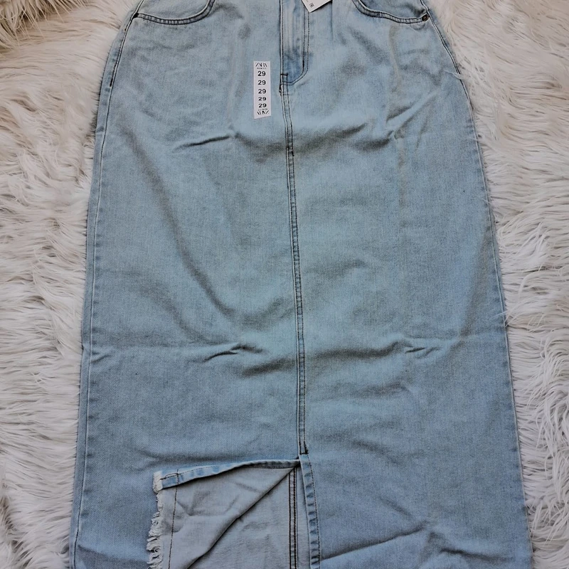 Faded blue slited skirt