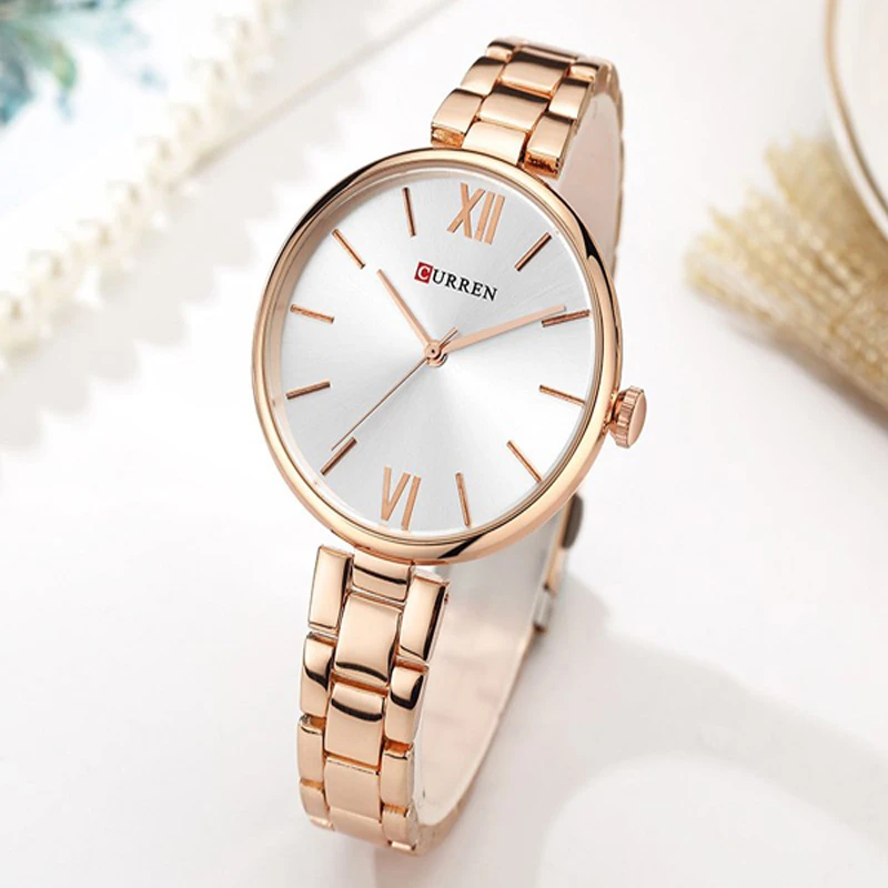 CURREN Simple Dial Watch for Women- rose gold