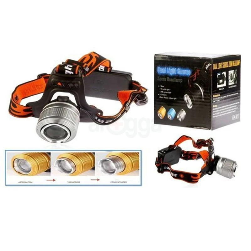 Rechargeable Led Headlight Dual Light Zoom Headlamp for using in OT Cycling BK Riding and Fishing