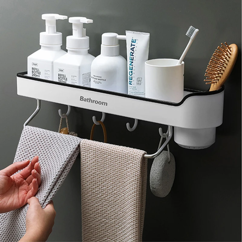 New Corner Bathroom Shelf Wall Mounted With Towel Bar