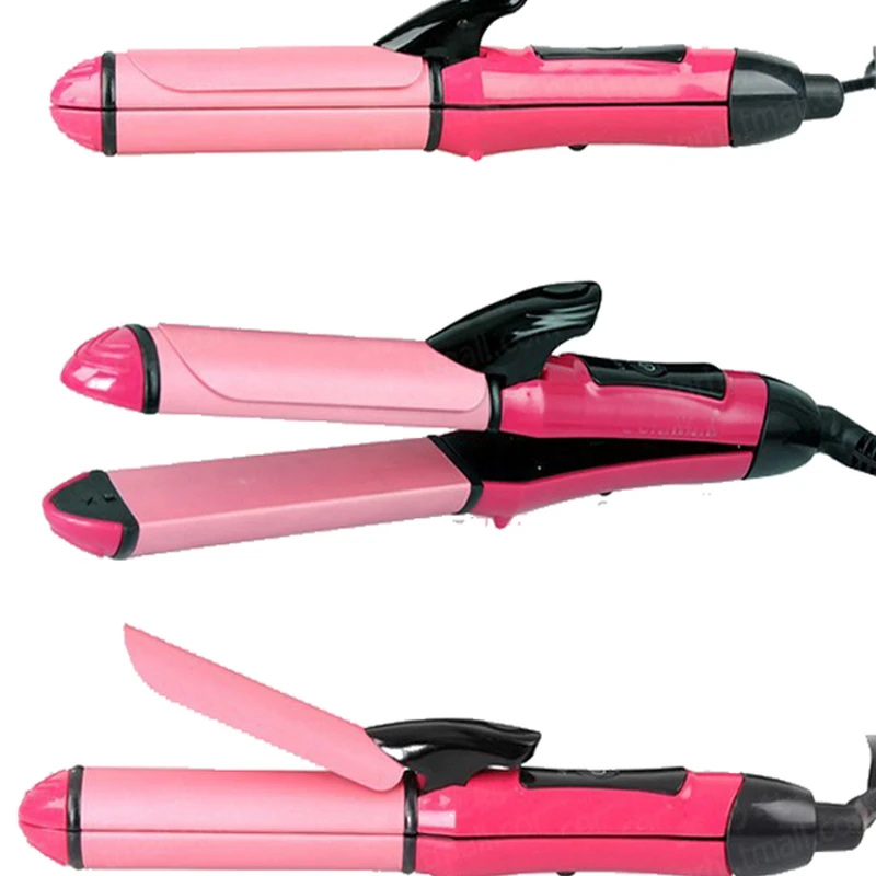 2 In 1 Hair Straightener Curling Iron - Pink