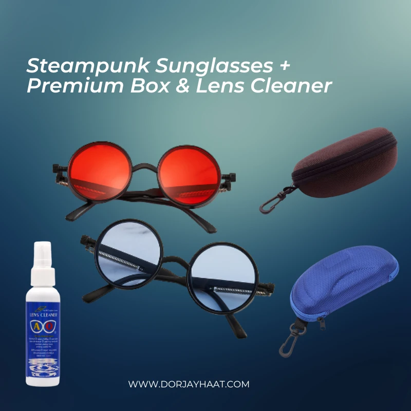 Retro Decorative Round Frame Fashionable Eyeglasses with Box & Glass Cleaning Spray