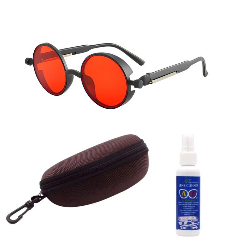 Retro Decorative Round Frame Fashionable Eyeglasses with Box & Glass Cleaning Spray - Image 3