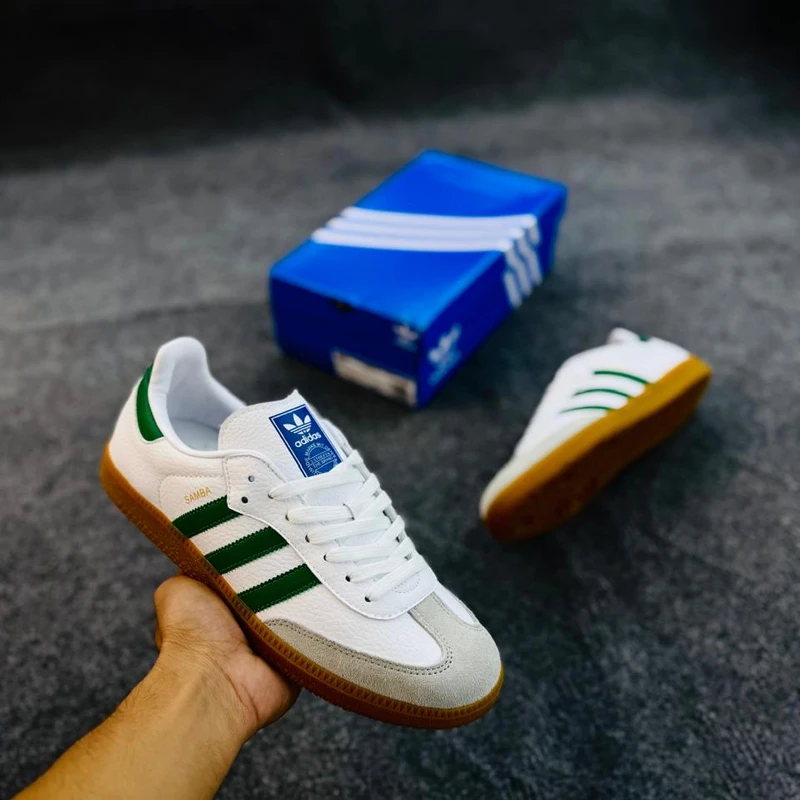 Adidas Samba OG Shoes – Cloud White & Collegiate Green