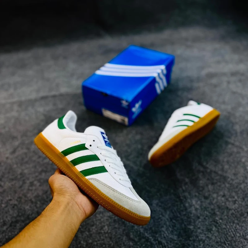 Adidas Samba OG Shoes – Cloud White & Collegiate Green