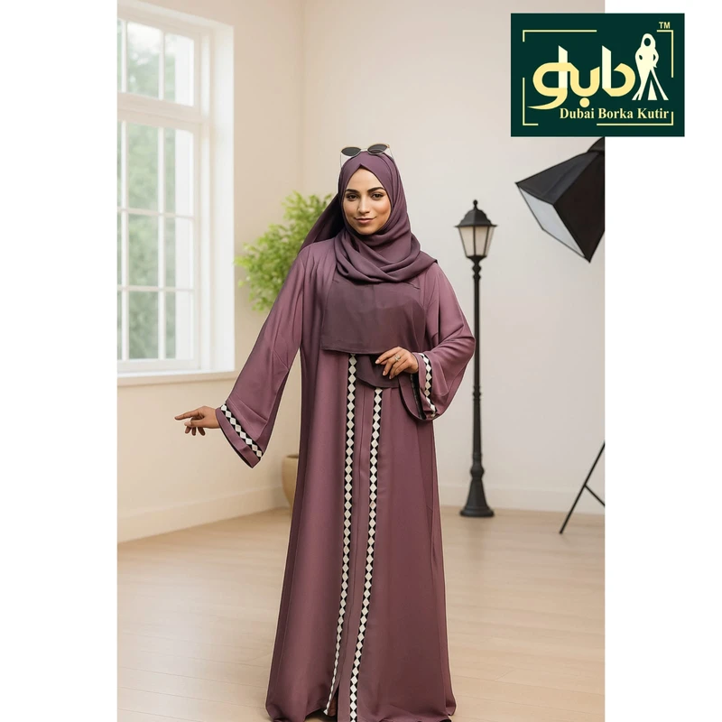 1Part Chain Embroidery & Stonework Borka with Hijab Dubai Cherry Fabrics