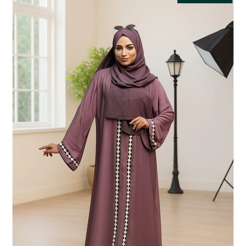 1Part Chain Embroidery & Stonework Borka with Hijab Dubai Cherry Fabrics