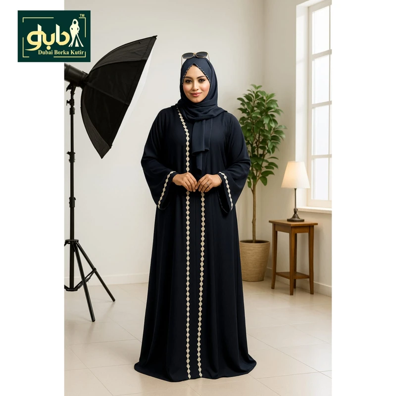 1Part Chain Embroidery & Stonework Borka-  Dubai Cherry Fabrics