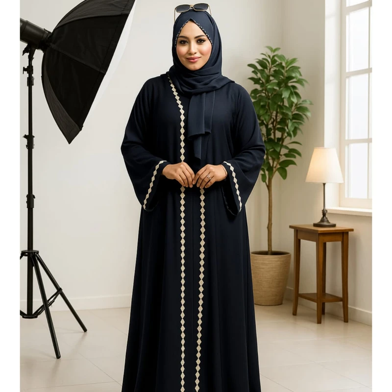 1Part Chain Embroidery & Stonework Borka-  Dubai Cherry Fabrics