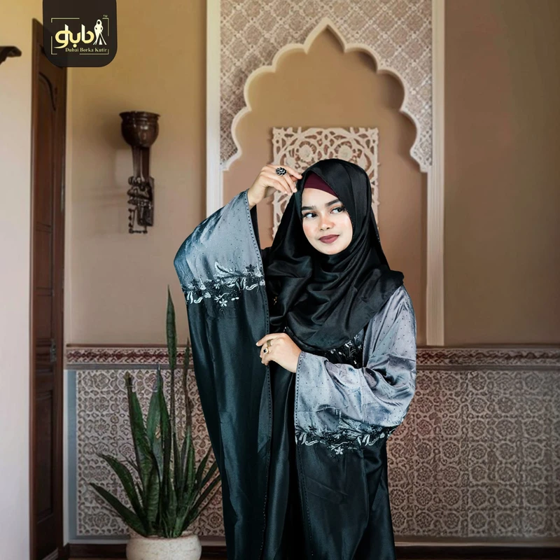 Contrast Embroidery Abaya