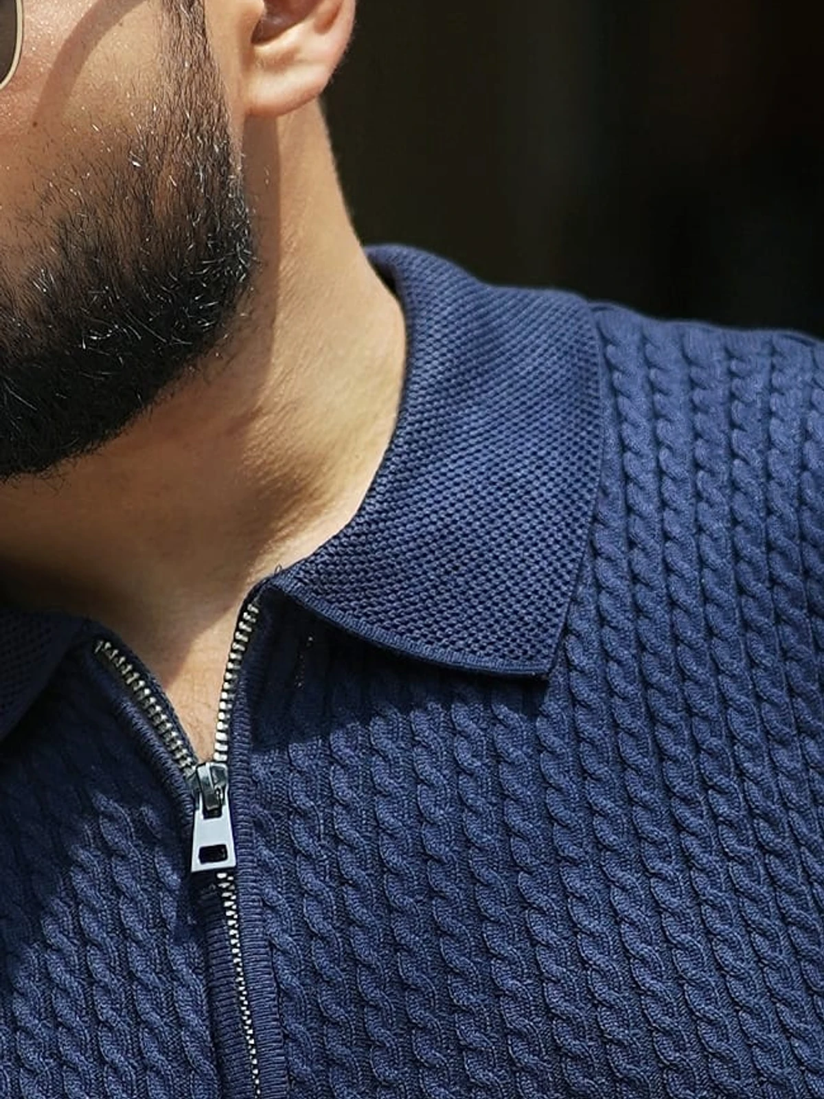 Navy Blue Zipper Old Money Polo